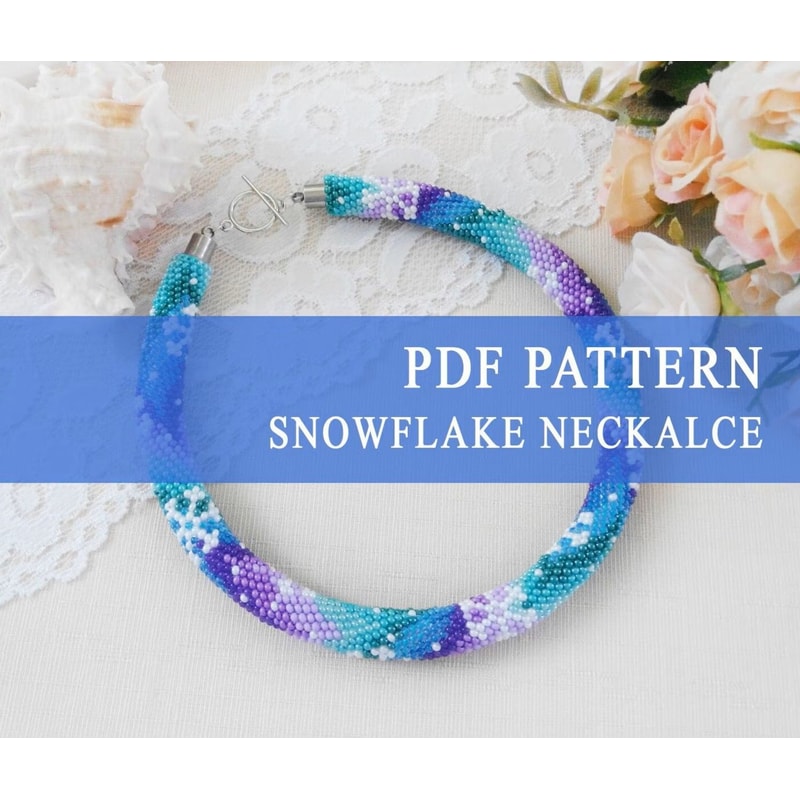 Seed Bead Crochet Necklace PDF Pattern Beaded Snowflake Necklace Diy Pattern Winter Christmas Jewel 0