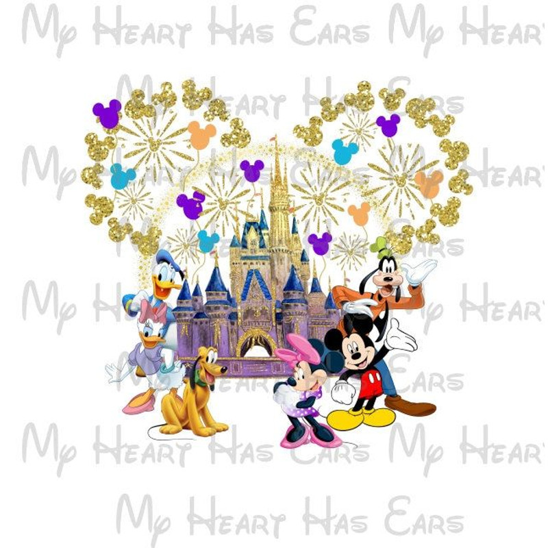 Disney World Cinderella Castle Gold Glitter Mickey Mouse  Gang Vacation Image Png Digital File Subl 0