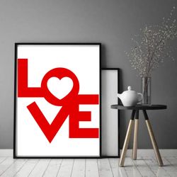 Love Poster Printable Wall Art Red Heart Print Minimalist wall art Instant Download 16x20/8x10