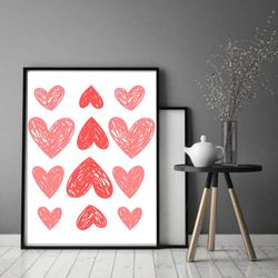 Hearts Poster Printable Wall Art Heart Print Minimalist wall art Instant Download 16x20/8x10