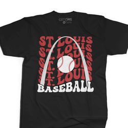 St. Louis Baseball shirt retro wavy text trendy handmade saint louis gateway arch baseball cards t-shirt