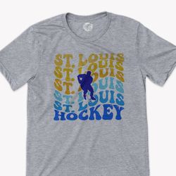 St. louis hockey shirt | hockey st. louis retro wavy text unisex adult tshirt