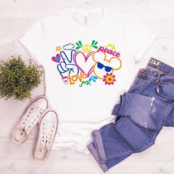 Disney Peace Love Shirt, Disney Floral Shirt, Mickey Shirt, Disney Vacation Shirt, Disney Trip Shirt, Disney Family Vaca
