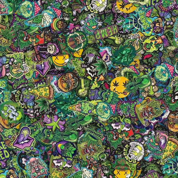 Cannabis Hemp Kush Weed Sticker Bomb Tileable Repeating Patt | Inspire ...