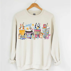 bluey coffee sweatshirt, bluey family shirt, bluey birthday party shirt, custom bluey family shirts, custom birthday mat