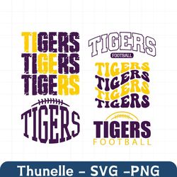 tigers svg bundle, tigers png bundle, yellow/purple, digital download, cut files, sublimation, clipart (5 individual svg