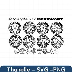 mario kart cups bundle with bonus icons mushroom star banana logo | svg png clipart digital download sublimation cricut