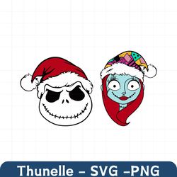 jack sally christmas svg png, layered jack sally santa hat svg, jack svg, sally svg, the nightmare before christmas svg