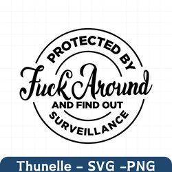protected by fuck around and find out surveillance svg, logo svg, fun svg, punisher skull svg, 2nd amendment svg