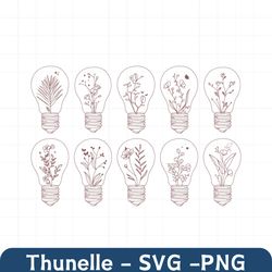 wildflower lightbulb svg, wildflower svg, wildflowers svg, light bulb svg, floral svg, flower sketch svg, nature svg, sp