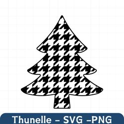 holiday clipart: simple christmas tree / evergreen / pine tree in white and black houndstooth check pattern digital dow