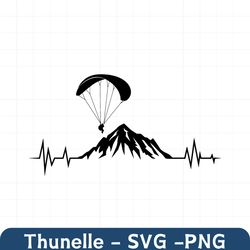 paragliding svg heartbeat paraglide svg, parachute svg, silhouette, sky diver svg, png, cut file, digital download