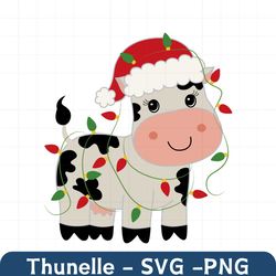 christmas cow svg, cow with christmas lines svg jpg png christmas silhouette & cricut cut files, clip art chsvg161