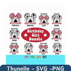 mouse birthday girl bundle svg for cricut, mouse birthday svg, birthday squad svg, birthday princess svg, birthday baby
