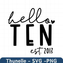 hello ten svg, png, 10th birthday svg, birthday girl svg, 10th birthday shirt svg, est 2013 svg, tenth birthday svg