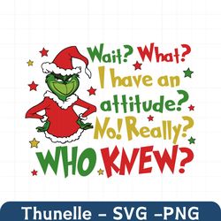wait what i have an attitude | grinch | christmas movie | merry grichmas svg | grich face svg | design | cricut | illust