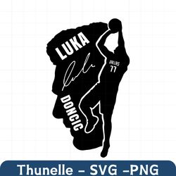 luka doncic jump shot with name and signature on silhouette face svg, instant download, digital files, png, pdf, dxf and