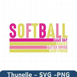 Retro Softball Game Day Snacks Batter Swing SVG