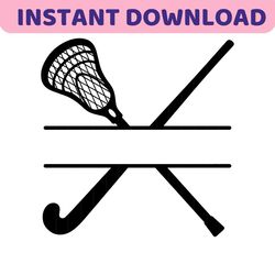 sports clipart: split crossed lacrosse and field hockey sticks with name frame space to personalize for players digital