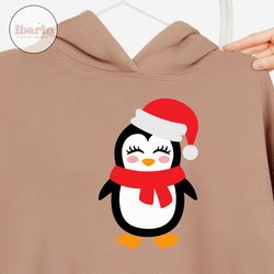 christmas penguin svg, cute penguin svg, kids cut files, santa hat svg, girls holiday svg, dxf, eps, png, winter clipart, silhouette
