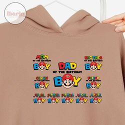 dad of the birthday mario svg, super mario family svg, super brother, super dad, super mom, super sister svg, super mari
