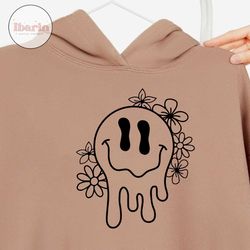drippy smiley svg, melted face svg, happy face drip svg, melting smiley face svg, drippy smiley flowers svg, cut files,