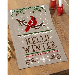 hello winter christmas red cardinal snowflakes cross stitch pattern winter sampler primitive chart pdf
