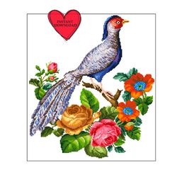 blue pheasant in flowers cross stitch pattern antique bird cross stitch chart