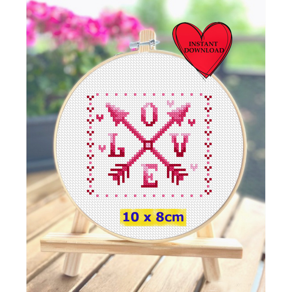 Love And Arrows Valentine Cross Stitch Pattern Valentines Day Cross Stitch Chart PDF 14 February Greeting Love Letter 0