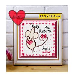 you make me smile cross stitch pattern, valentines day cross stitch chart pdf, 14 february greeting cross stitch pattern