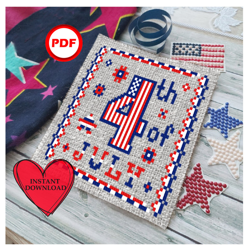 cross stitch pdf 4th of July, patriotic series bless America modern pattern Independence day primitive cross stitch pattern.jpg