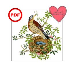 a bird in a nest cross stitch pattern for pillow pdf