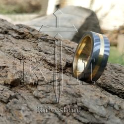 custom handmade damascus steel ring brass inlay wedding gift birthday gift gift for her gift for him