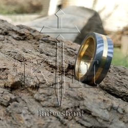 CUSTOM HANDMADE DAMASCUS STEEL RING BRASS INLAY WEDDING GIFT BIRTHDAY GIFT GIFT FOR HER GIFT FOR HIM