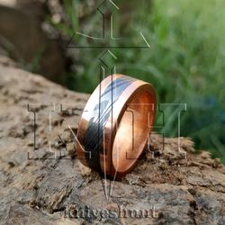 custom handmade damascus steel ring copper inlay wedding gift birthday gift gift for her gift for him