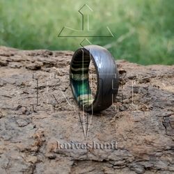A Gift of Distinction Handmade Damascus Steel and Wood Inlay Ring A Ring of Timeless Beauty Gift for her, wedding ring
