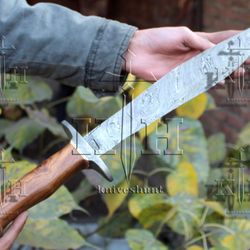 21-Inch Damascus Steel Hunting Knife with Rose wood Handle - Handcrafted Excellence for Outdoor Enthusiasts