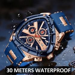 Triangle Mens Watches Luminous Pointers Fashion Rubber Strap Military Irregular Quartz Wristwatch Waterproof Watch