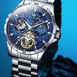 Men's Watches Waterproof Multifunctional Luminous Fully Automatic Mechanical Watch Moon Phase Starry Disk