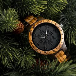 Wood Waterproof Watches Relogio Masculino Watch for Men Viking Warriors Symbol Relojes Para Hombre