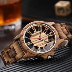 New hollow style quartz wooden watch for men and women big dial