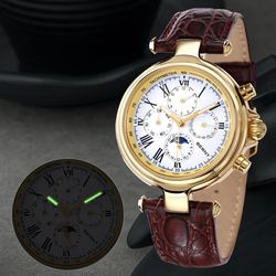 Automatic Retro Watch for Men Sun & Moon Phase Luxury Mechanical Wristwatch Luminous Seagull Men Dress Classic Watch