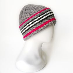 Handmade Alpaca and Merino Wool Men's Ribbed Beanie. Hand-knitted Warm Winter Cap. Cozy warmth with a touch of luxury
