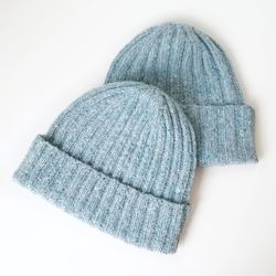 Handcrafted Merino Wool Light Blue Men's Beanies: Ribbed Knit, Seamless Comfort, Thoughtful Design, Exceptional Quality.