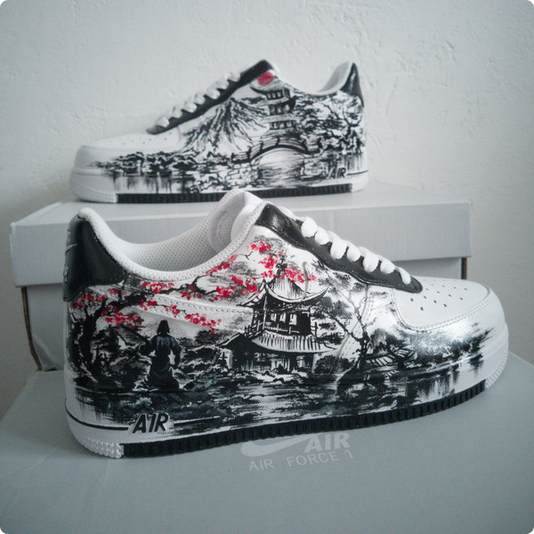 custom sneakers, nike air force, unisex shoes, japan, hand painted, wearable art   1.jpg