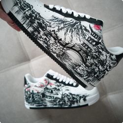 custom sneakers nike air force, japan art, woman luxury shoes, sexy, gift, white, sneakers, personalized art, BBC1, AF1