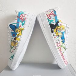 custom sneakers AF1 unisex white fashion inspire customization shoes handpainted personalized gifts Simpson wearable art