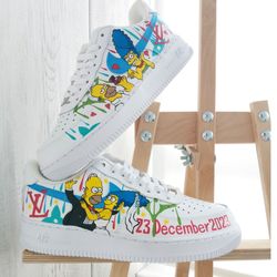 custom sneakers AF1 white black luxury inspire shoes handpainted personalized gifts designer art Simpson, wearable art