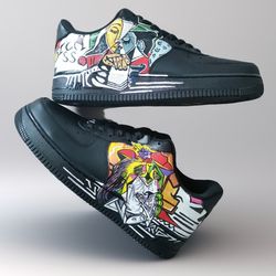 customization sneakers AF1 unisex black luxury casual shoe handpainted personalized gifts design Picasso wearable art