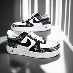 custom shoes unisex fashion sneakers white black luxury inspire shoes, handpainted personalized gift wearable art AF1